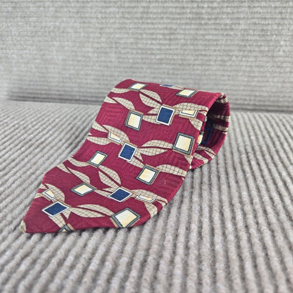 Jos A Bank Mens Burgundy Geometric Silk Executive Collection Necktie